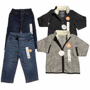 Jumping Beans Baby Boys Faux Fur Outfit Set 12M Cozy Gray Jackets & Blue Pants